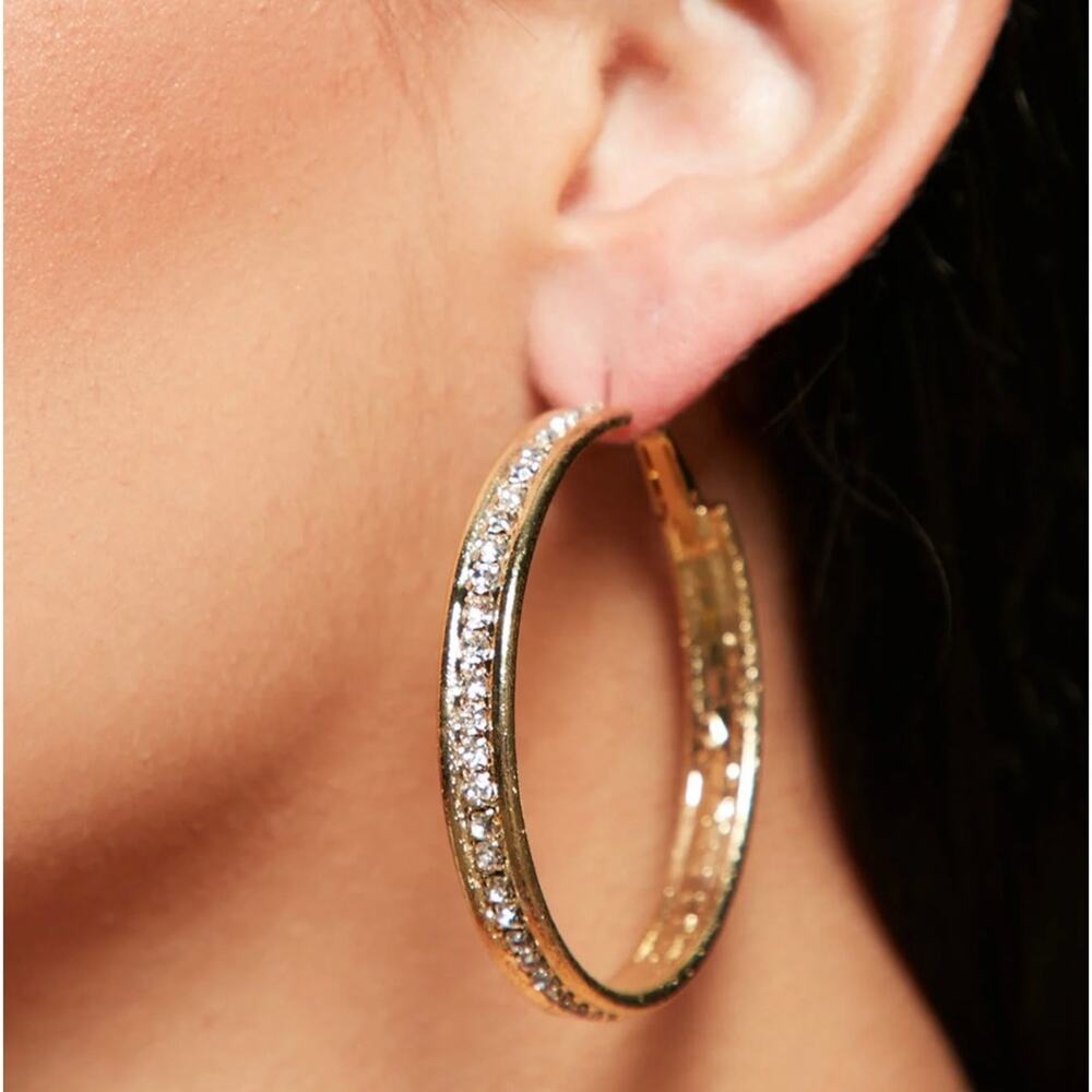 FASHION NOVA Rhinestone Hoop Earrings NWT